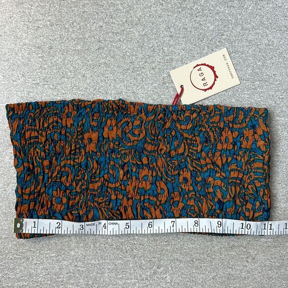 NWT Raga Bonfire Haze Bandeau Bando Smocked Strapless Tube Top Floral Paisley XS - Picture 9 of 11